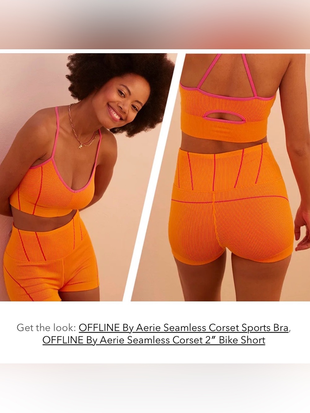 Offline by Aerie Seamless Pop Bike Short Orange Pink Medium Ribbed EUC